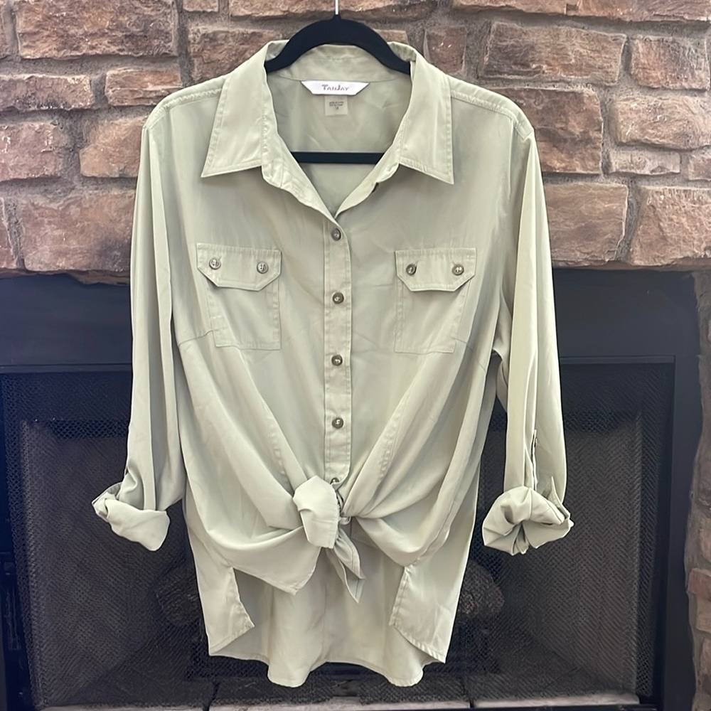 TanJay green blouse. Size 18
